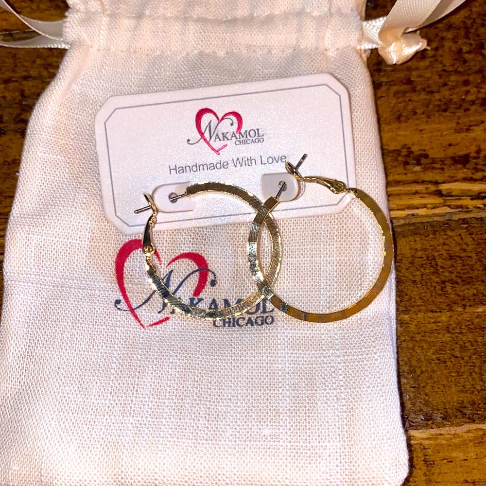 Nakamol textured gold hoop earrings handmade - new, never worn